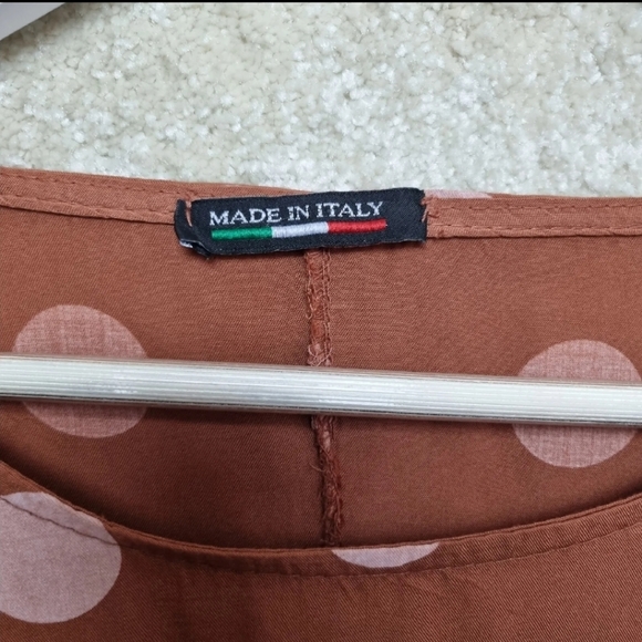 Made In Italy Top Lagenlook One Size Brown Pink Polka Dot Short Sleeve Oversized - Picture 4 of 8